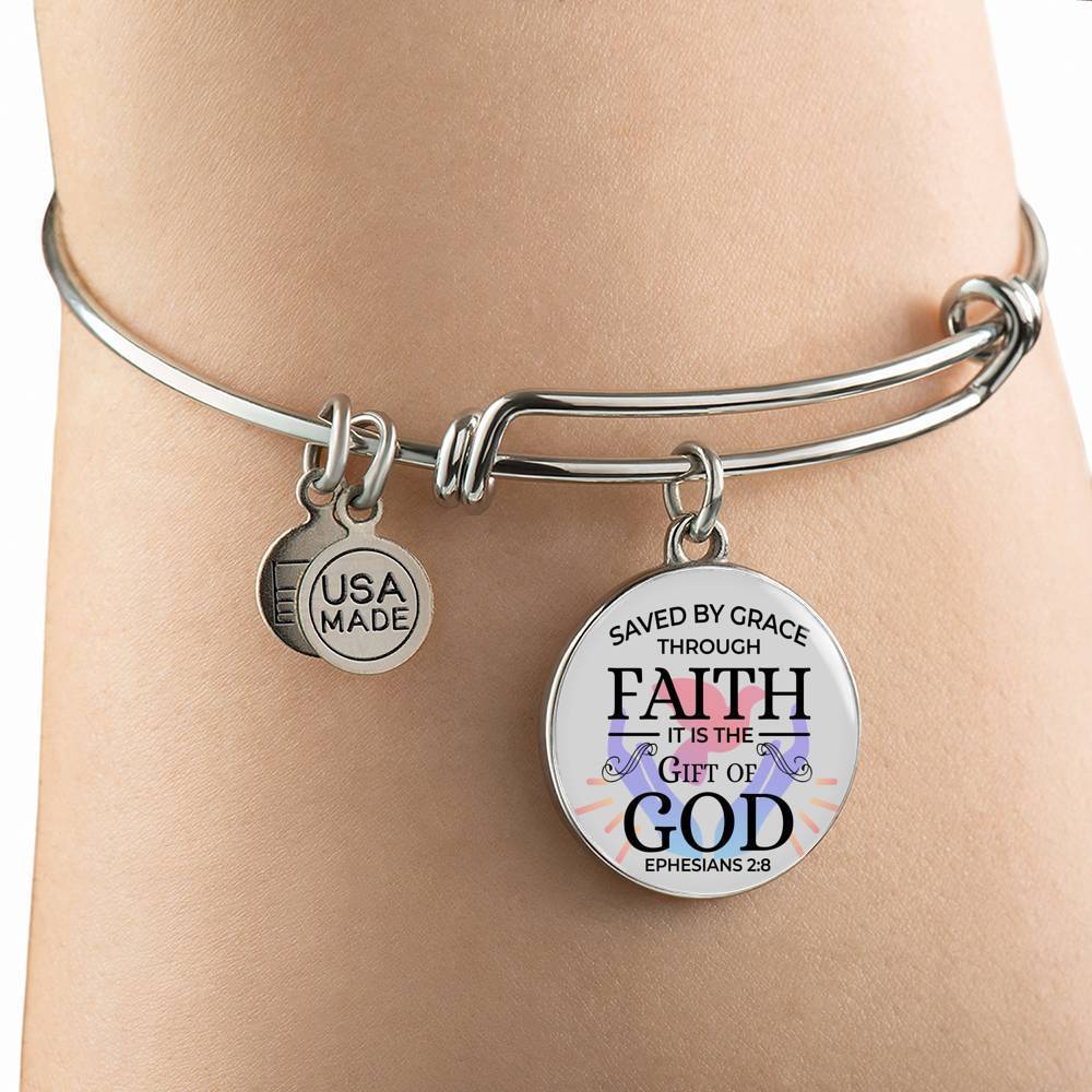 Saved by Grace Stainless Steel or 18k Gold Circle Bangle Bracelet - Express Your Love Gifts