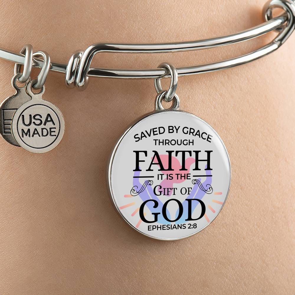 Saved by Grace Stainless Steel or 18k Gold Circle Bangle Bracelet - Express Your Love Gifts