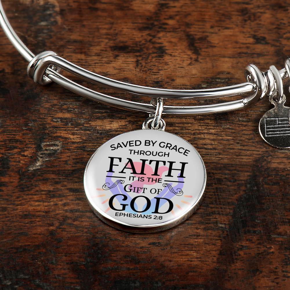 Saved by Grace Stainless Steel or 18k Gold Circle Bangle Bracelet - Express Your Love Gifts