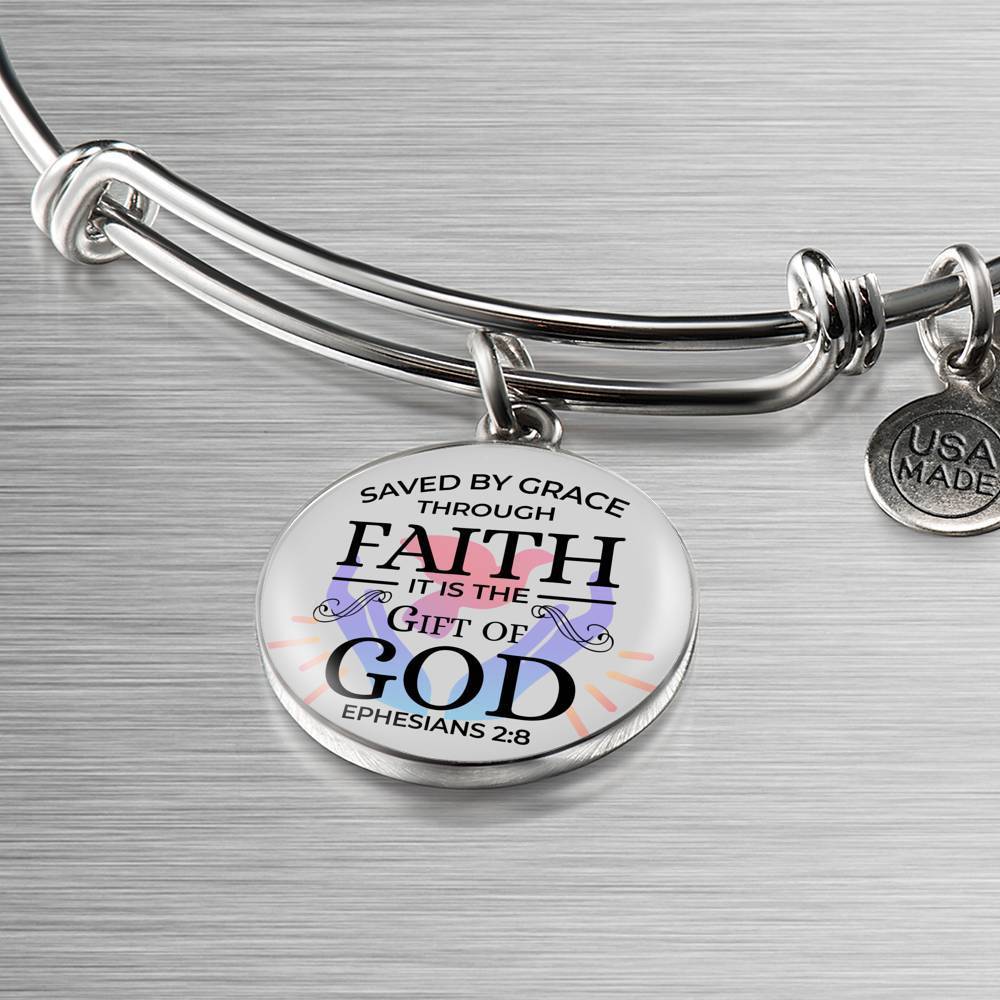 Saved by Grace Stainless Steel or 18k Gold Circle Bangle Bracelet - Express Your Love Gifts