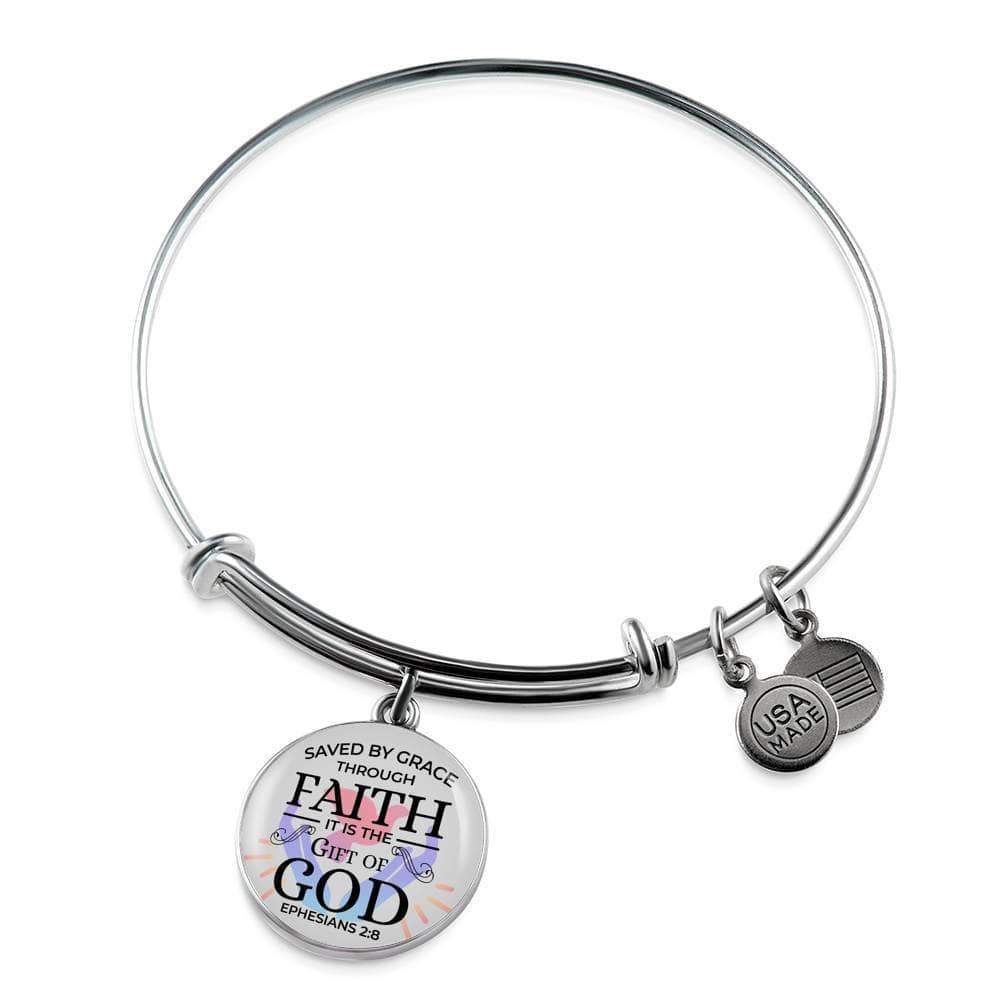 Saved by Grace Stainless Steel or 18k Gold Circle Bangle Bracelet - Express Your Love Gifts