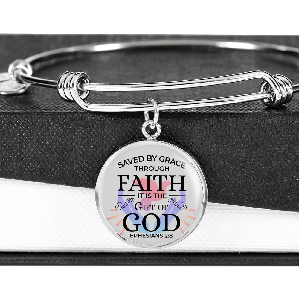 Saved by Grace Stainless Steel or 18k Gold Circle Bangle Bracelet - Express Your Love Gifts