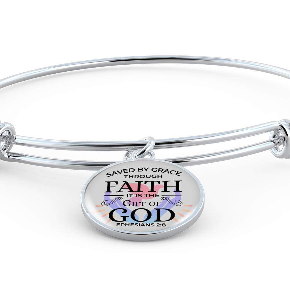 Saved by Grace Stainless Steel or 18k Gold Circle Bangle Bracelet - Express Your Love Gifts