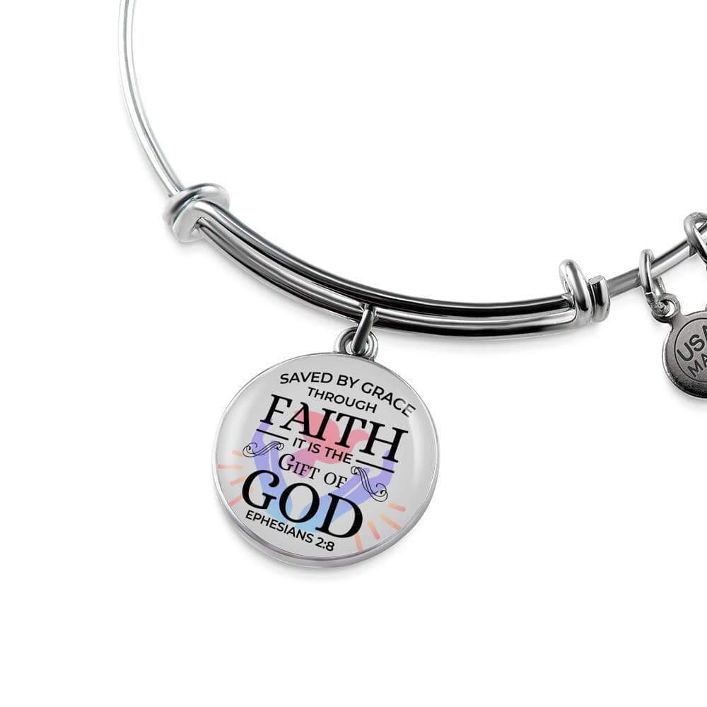 Saved by Grace Stainless Steel or 18k Gold Circle Bangle Bracelet - Express Your Love Gifts