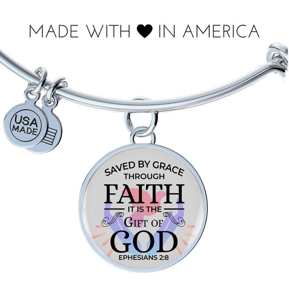 Saved by Grace Stainless Steel or 18k Gold Circle Bangle Bracelet - Express Your Love Gifts