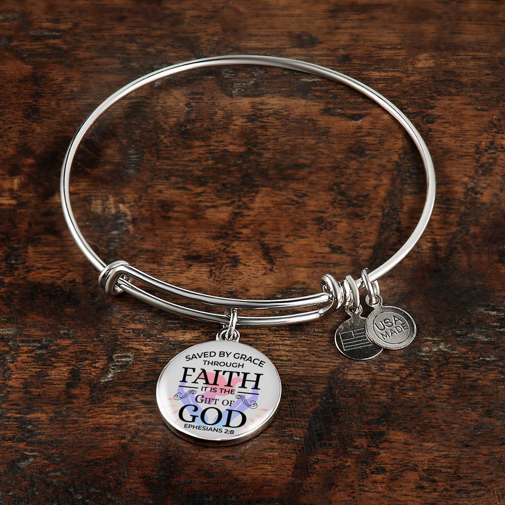 Saved by Grace Stainless Steel or 18k Gold Circle Bangle Bracelet - Express Your Love Gifts