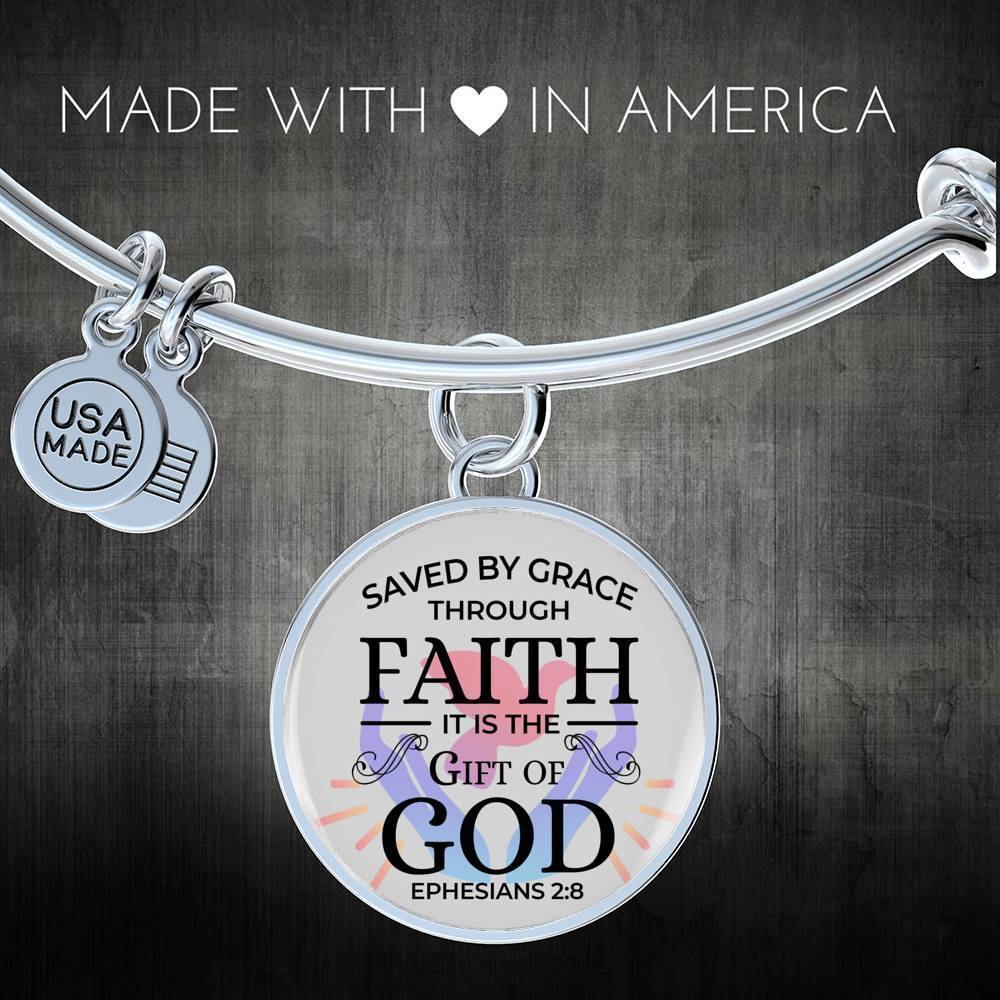 Saved by Grace Stainless Steel or 18k Gold Circle Bangle Bracelet - Express Your Love Gifts