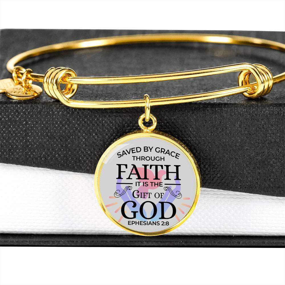 Saved by Grace Stainless Steel or 18k Gold Circle Bangle Bracelet - Express Your Love Gifts