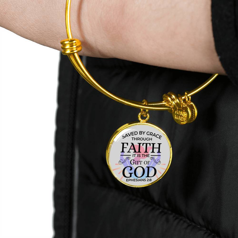 Saved by Grace Stainless Steel or 18k Gold Circle Bangle Bracelet - Express Your Love Gifts