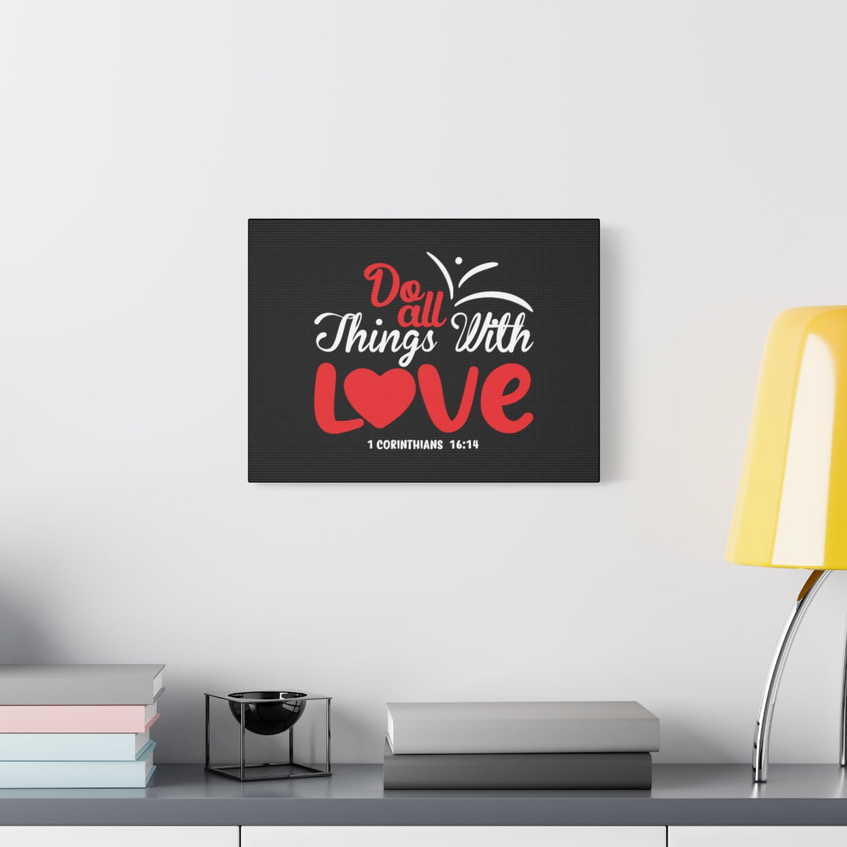 Scripture Canvas All Things With Love Red 1 Corinthians 16:14 Christian Wall Art Bible Verse Print Ready to Hang