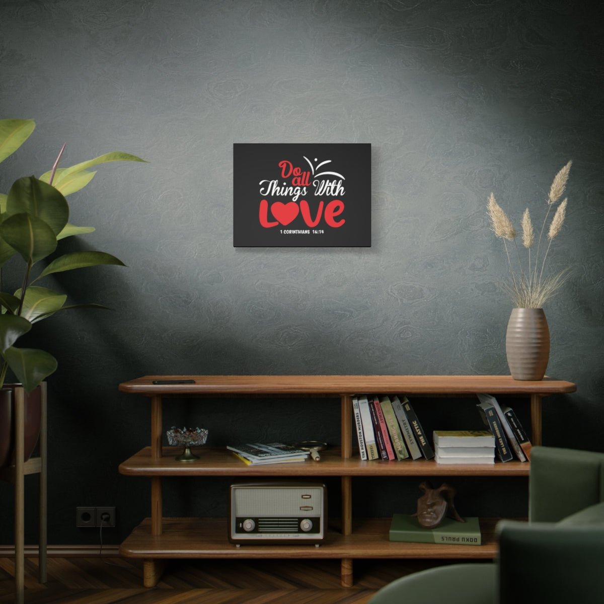 Scripture Canvas All Things With Love Red 1 Corinthians 16:14 Christian Wall Art Bible Verse Print Ready to Hang