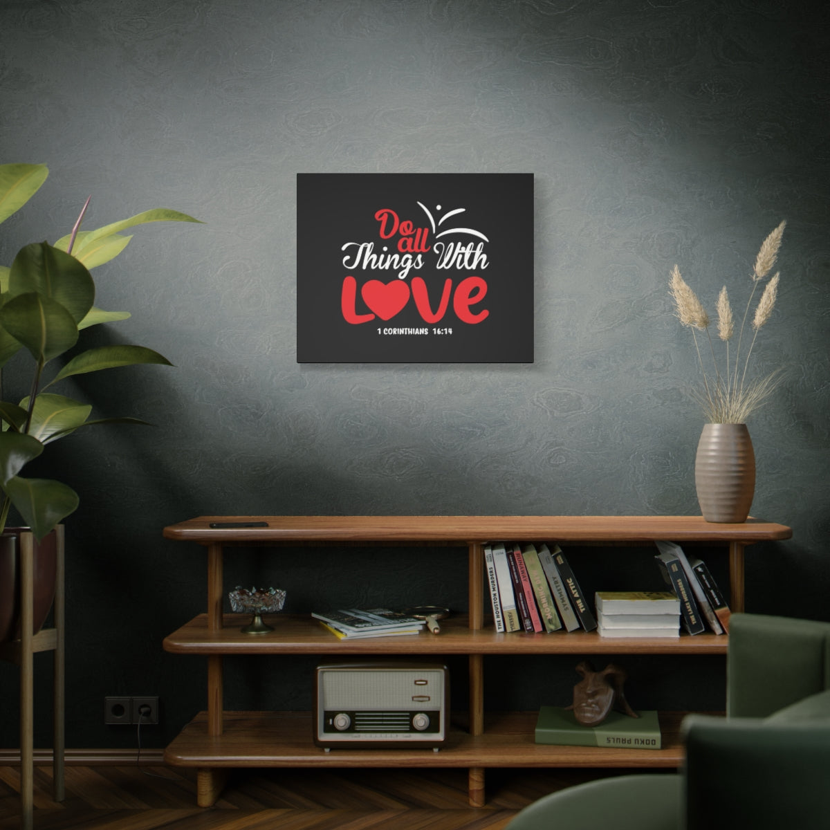 Scripture Canvas All Things With Love Red 1 Corinthians 16:14 Christian Wall Art Bible Verse Print Ready to Hang