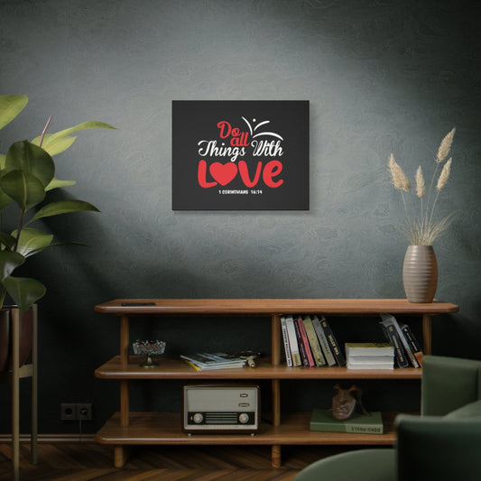 Scripture Canvas All Things With Love Red 1 Corinthians 16:14 Christian Wall Art Bible Verse Print Ready to Hang
