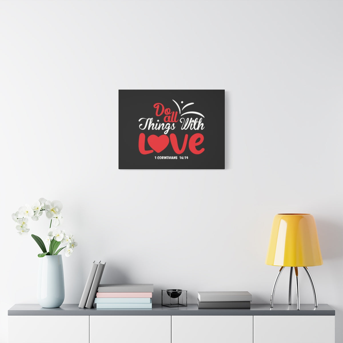 Scripture Canvas All Things With Love Red 1 Corinthians 16:14 Christian Wall Art Bible Verse Print Ready to Hang