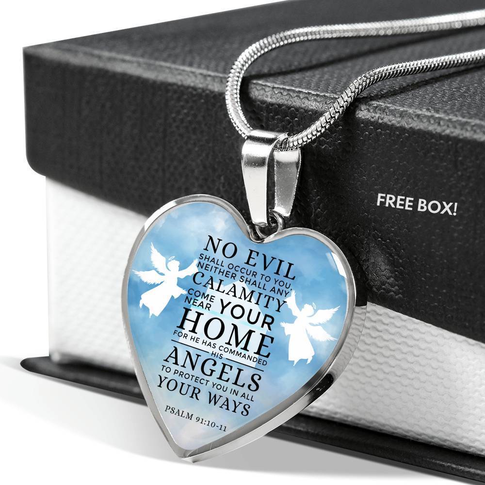 Scripture Gift Guardian Angels Heart Necklace Stainless Steel or 18k Gold 18-22" - Express Your Love Gifts