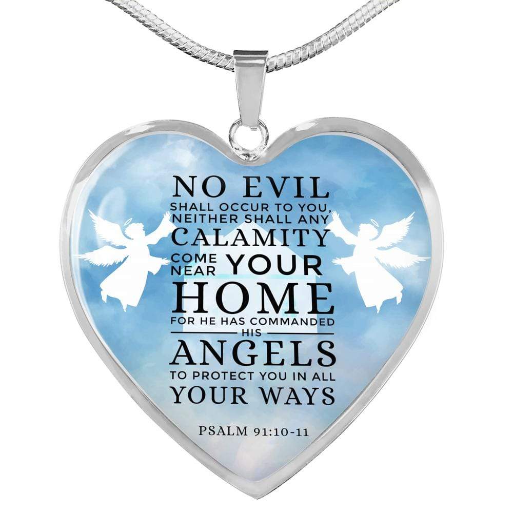 Scripture Guardian Angels Heart Necklace Stainless Steel or 18k Gold 18-22"