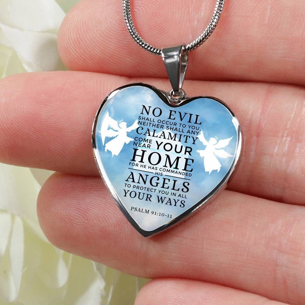 Scripture Gift Guardian Angels Heart Necklace Stainless Steel or 18k Gold 18-22" - Express Your Love Gifts