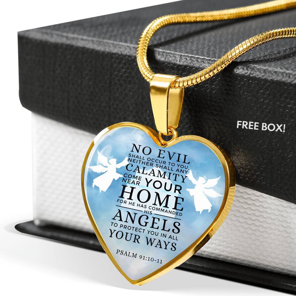 Scripture Gift Guardian Angels Heart Necklace Stainless Steel or 18k Gold 18-22" - Express Your Love Gifts