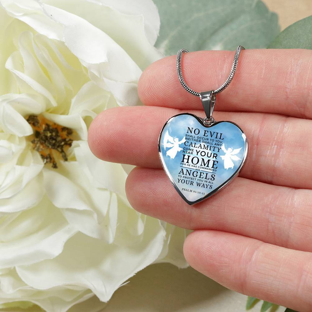 Scripture Gift Guardian Angels Heart Necklace Stainless Steel or 18k Gold 18-22" - Express Your Love Gifts