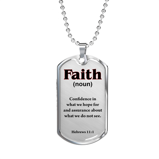Scripture Necklace Faith Defined Hebrews Dog Tag Stainless Steel or 18k Gold 24" Chain-Express Your Love Gifts