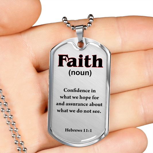 Scripture Necklace Faith Defined Hebrews Dog Tag Stainless Steel or 18k Gold 24" Chain-Express Your Love Gifts