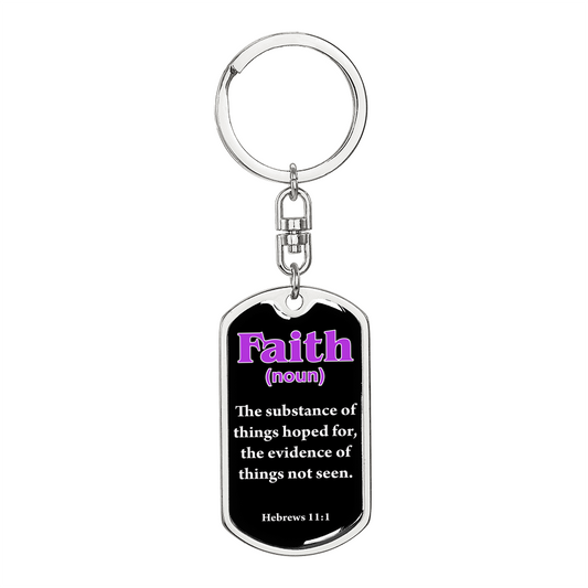 Scripture Necklace Faith Defined Hebrews Purple Swivel Keychain Dog Tag Stainless Steel or 18k Gold-Express Your Love Gifts
