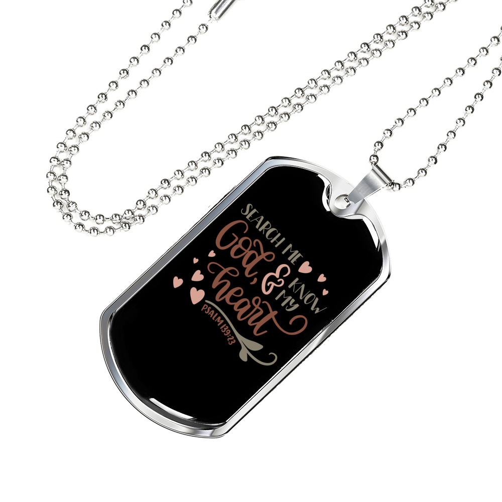 Search Me God Christian Necklace Stainless Steel or 18k Gold Dog Tag 24" Chain-Express Your Love Gifts