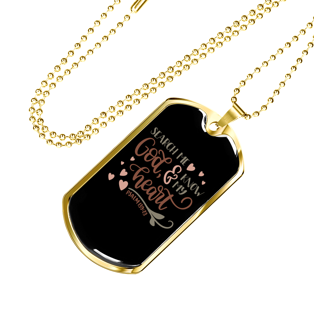 Search Me God Christian Necklace Stainless Steel or 18k Gold Dog Tag 24" Chain-Express Your Love Gifts