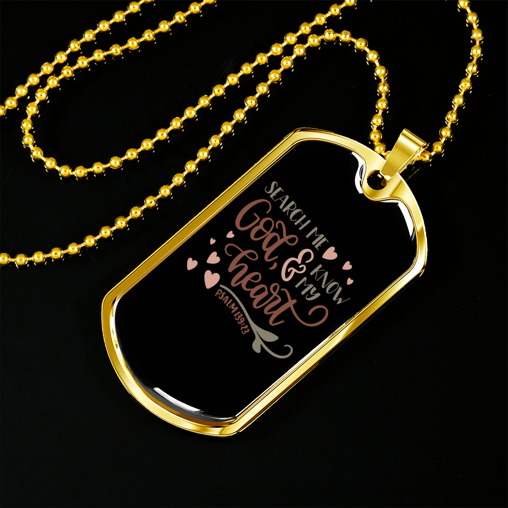 Search Me God Christian Necklace Stainless Steel or 18k Gold Dog Tag 24" Chain-Express Your Love Gifts