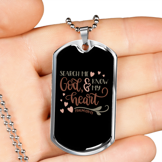 Search Me God Christian Necklace Stainless Steel or 18k Gold Dog Tag 24" Chain-Express Your Love Gifts