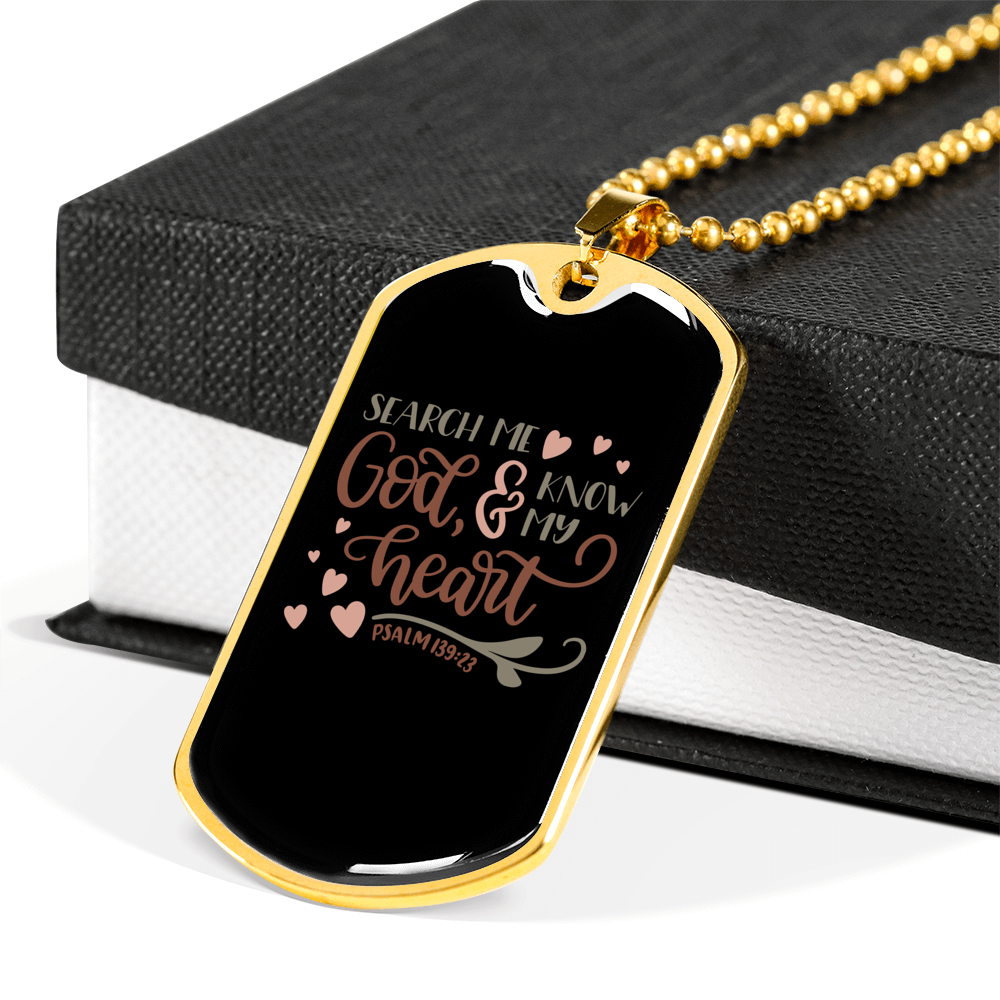 Search Me God Christian Necklace Stainless Steel or 18k Gold Dog Tag 24" Chain-Express Your Love Gifts