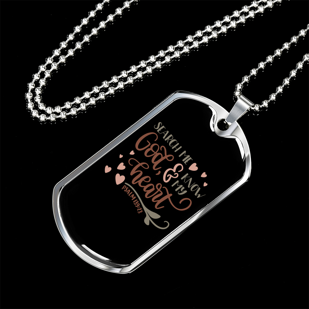 Search Me God Christian Necklace Stainless Steel or 18k Gold Dog Tag 24" Chain-Express Your Love Gifts