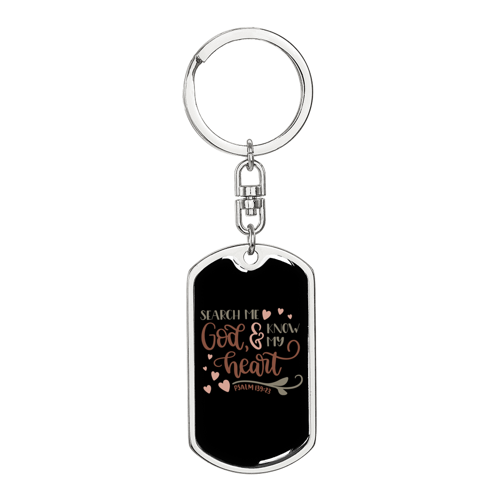 Search Me God Psalm 139:23 Keychain Stainless Steel or 18k Gold Dog Tag Keyring-Express Your Love Gifts