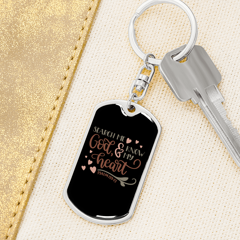 Search Me God Psalm 139:23 Keychain Stainless Steel or 18k Gold Dog Tag Keyring-Express Your Love Gifts