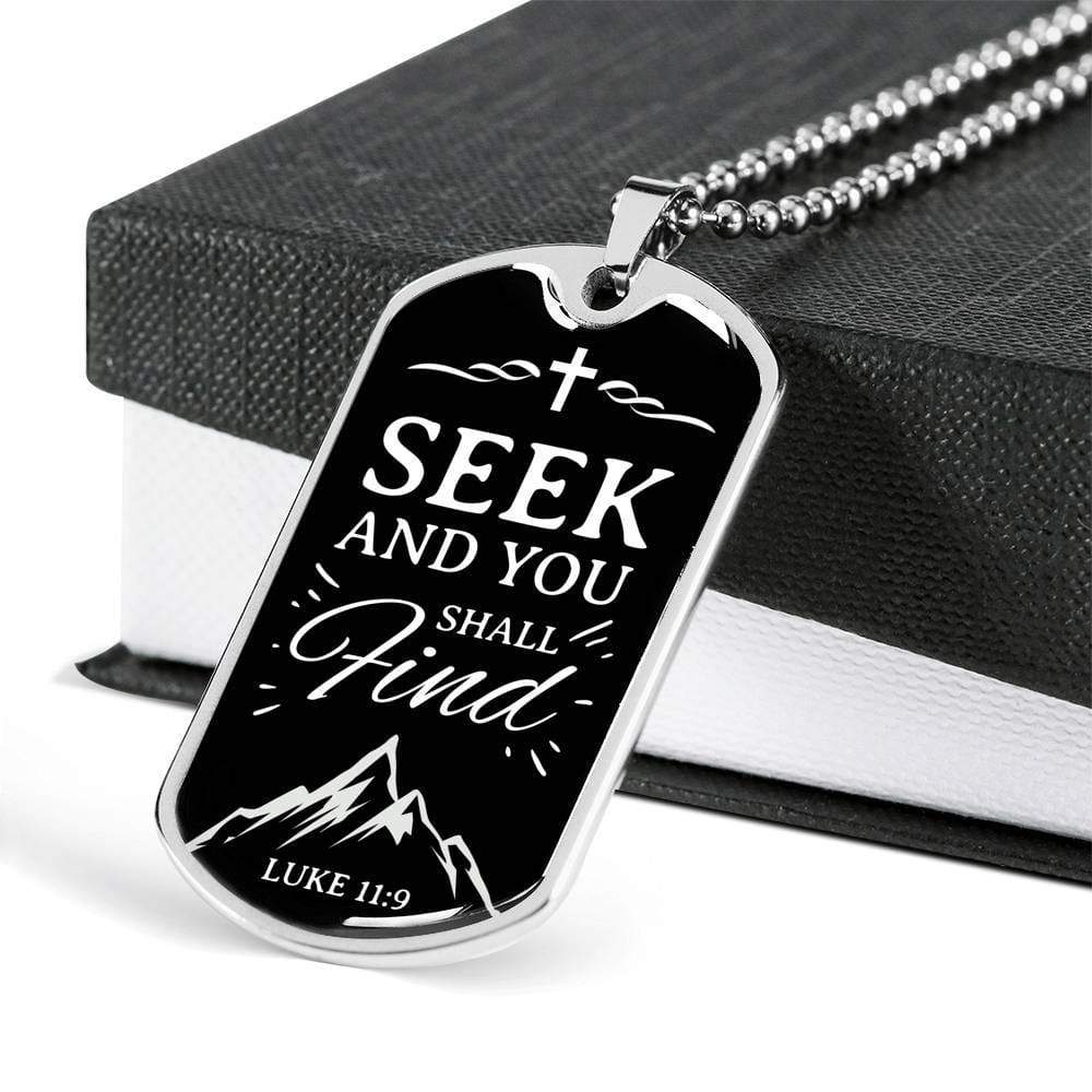 Seek And Find The Lord Christian Faith Necklace Stainless Steel or 18k Gold Dog Tag 24" Chain-Express Your Love Gifts