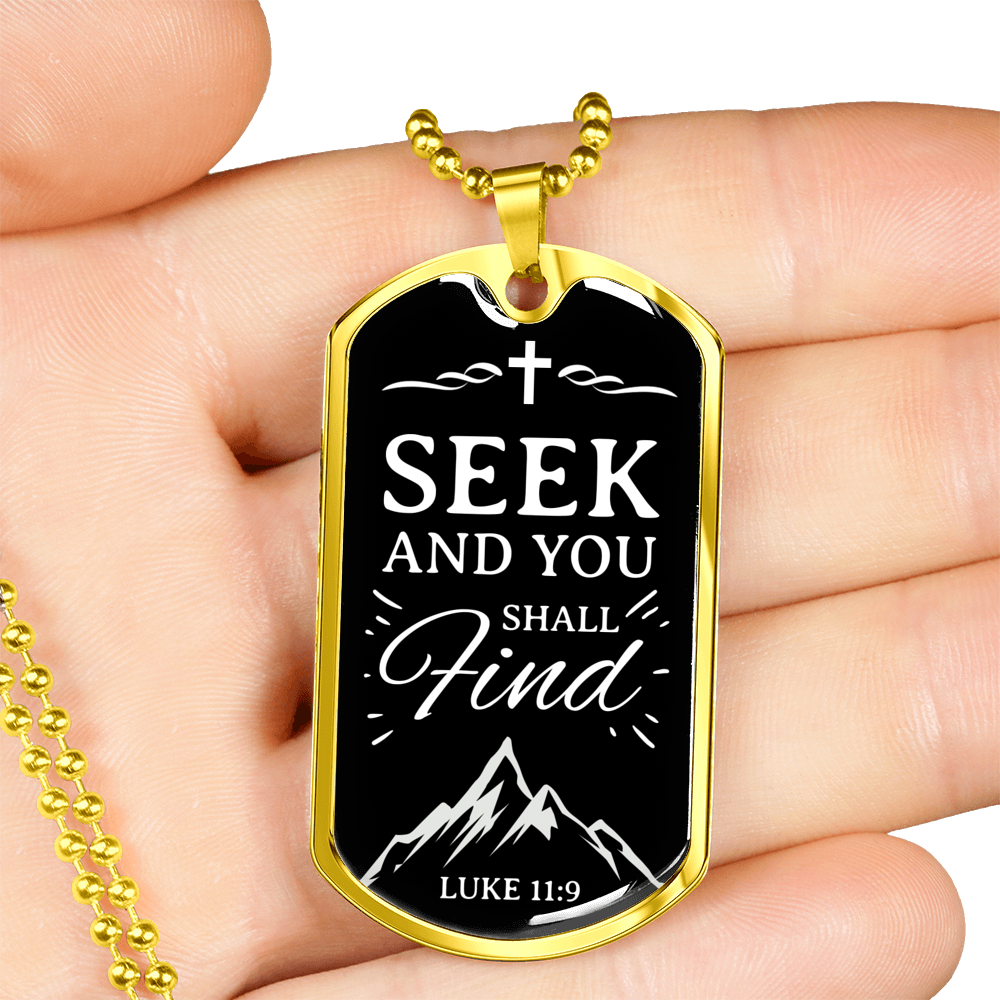 Seek And Find The Lord Christian Faith Necklace Stainless Steel or 18k Gold Dog Tag 24" Chain-Express Your Love Gifts