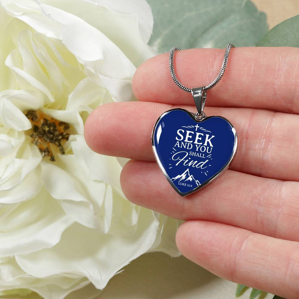 Seek & You Find Necklace Stainless Steel or 18k Gold Heart Pendant 18-22" - Express Your Love Gifts