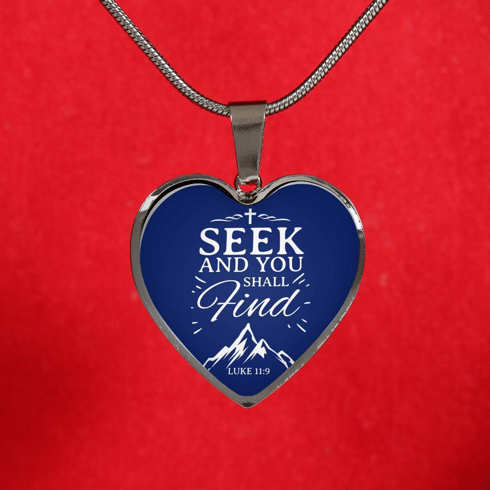 Seek & You Find Necklace Stainless Steel or 18k Gold Heart Pendant 18-22" - Express Your Love Gifts