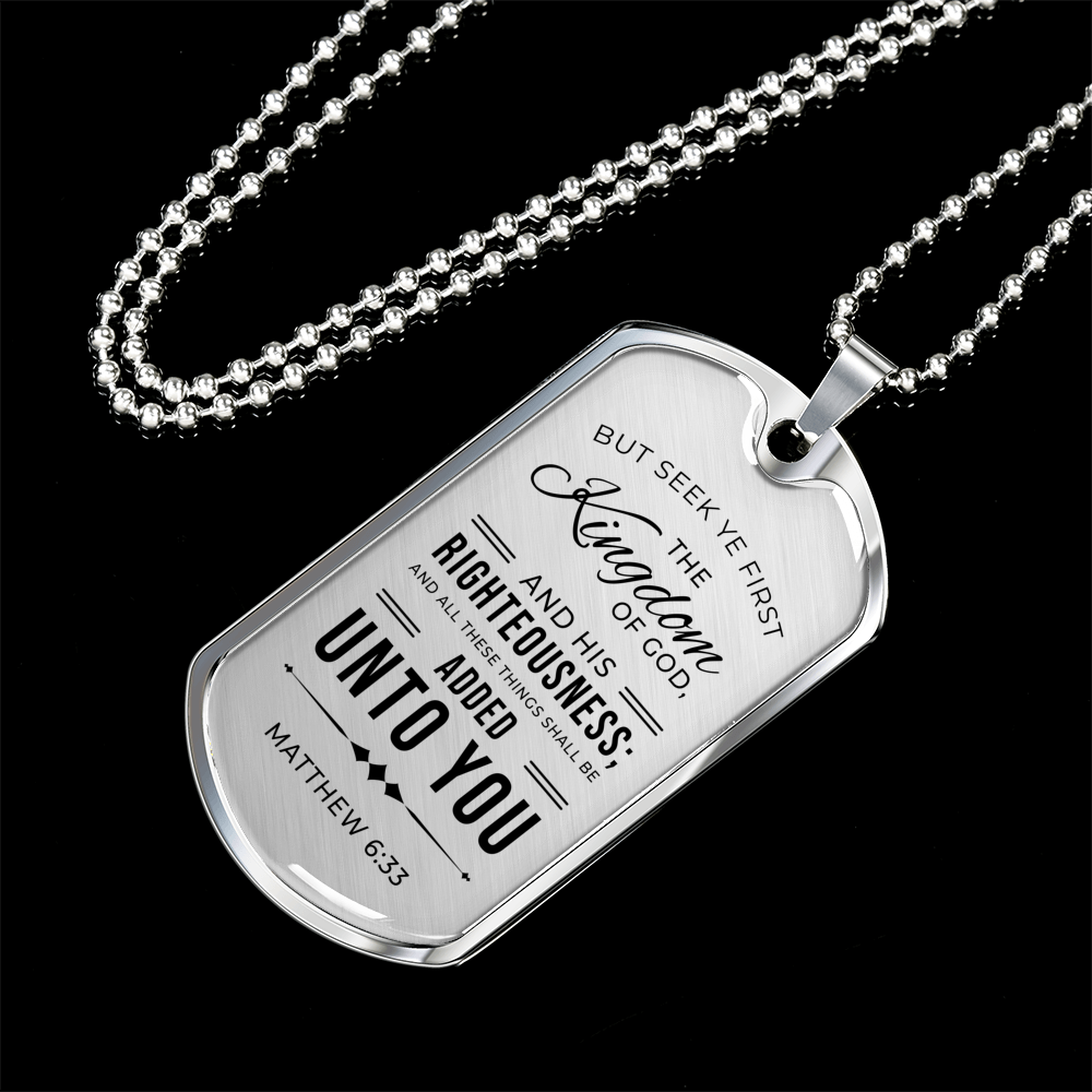 Seek God First Always Christian Faith Matthew Necklace Stainless Steel or 18k Gold Dog Tag 24" Chain-Express Your Love Gifts