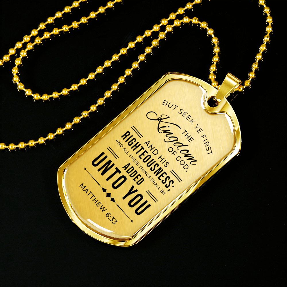 Seek God First Always Christian Faith Matthew Necklace Stainless Steel or 18k Gold Dog Tag 24" Chain-Express Your Love Gifts