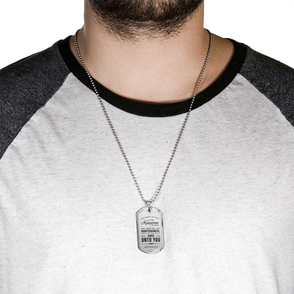 Seek God First Always Christian Faith Matthew Necklace Stainless Steel or 18k Gold Dog Tag 24" Chain-Express Your Love Gifts