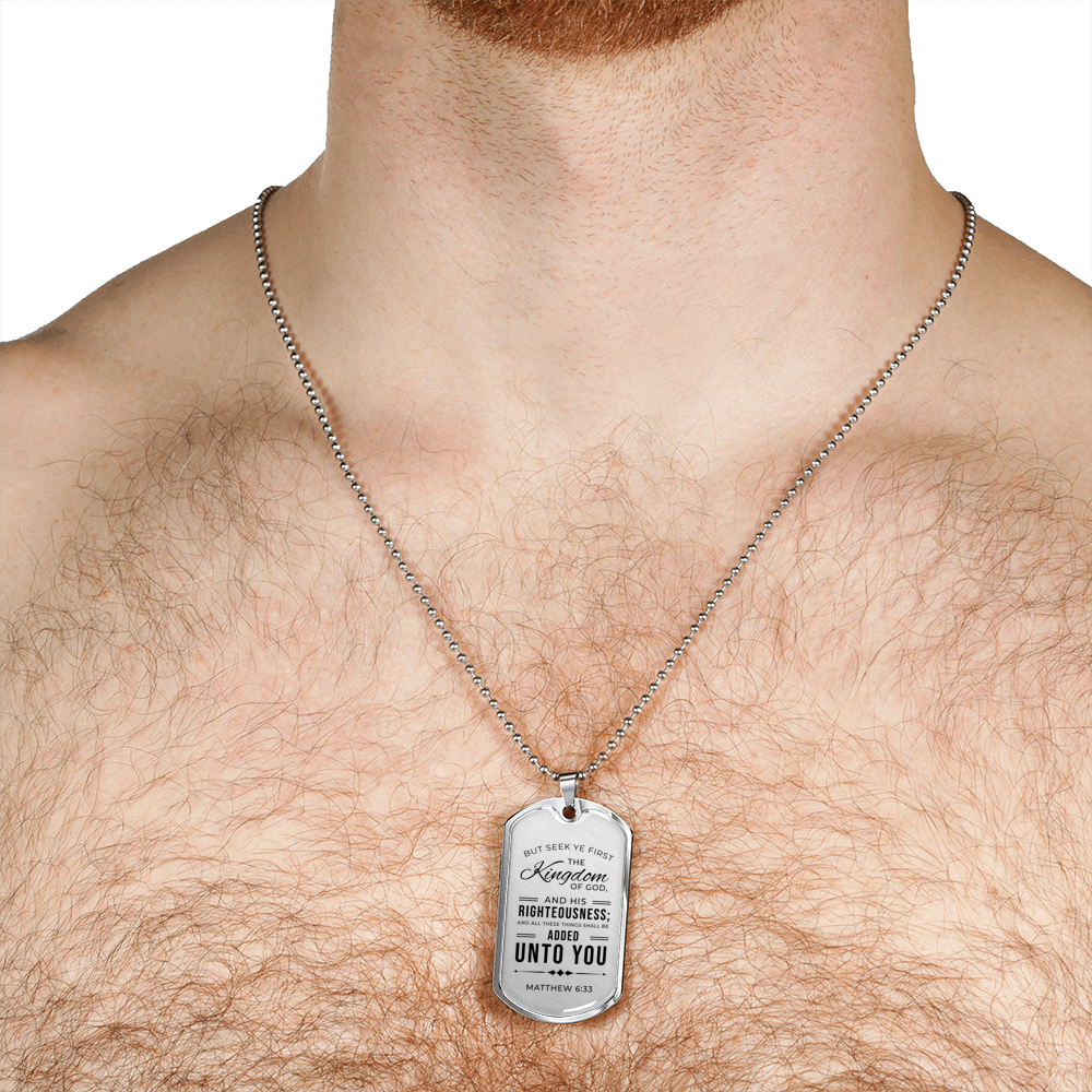 Seek God First Always Christian Faith Matthew Necklace Stainless Steel or 18k Gold Dog Tag 24" Chain-Express Your Love Gifts