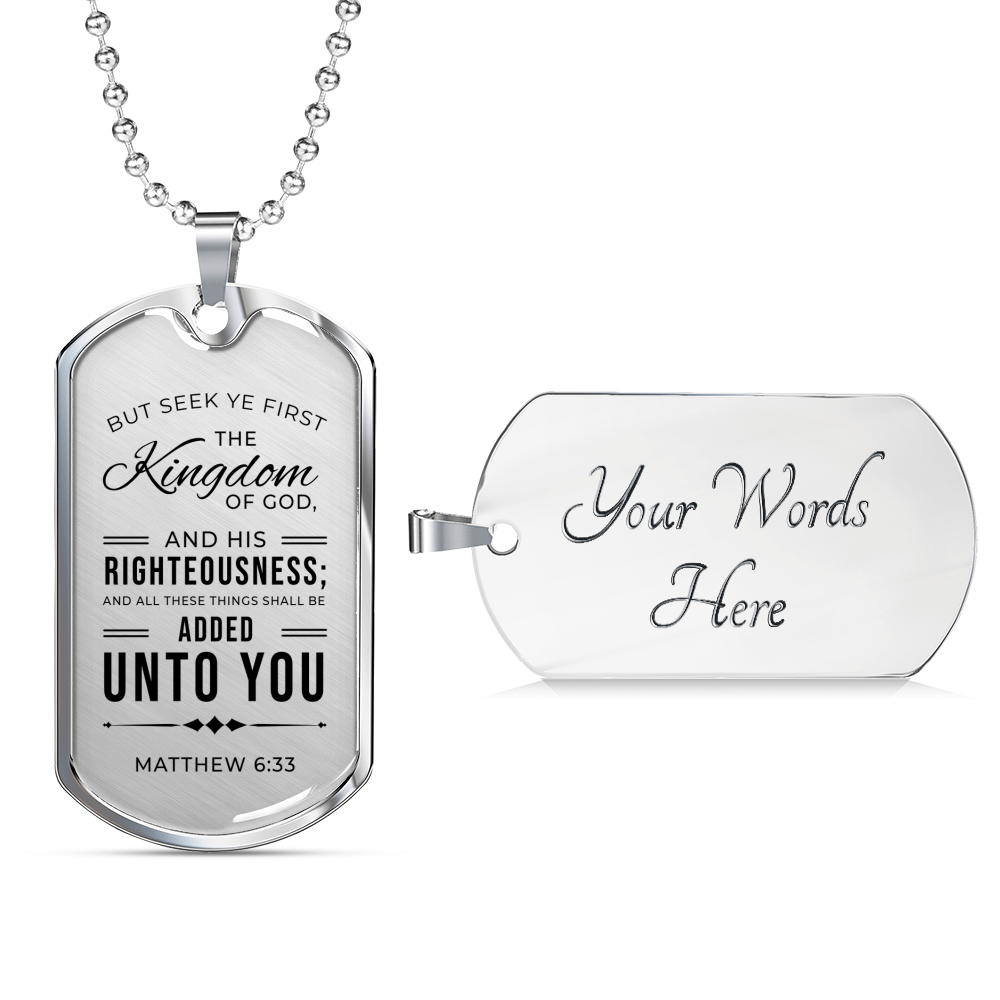 Seek God First Always Christian Faith Matthew Necklace Stainless Steel or 18k Gold Dog Tag 24" Chain-Express Your Love Gifts