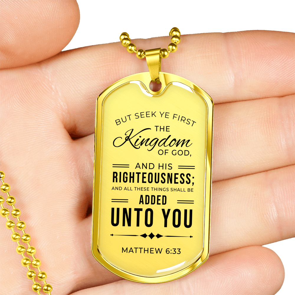 Seek God First Always Christian Faith Matthew Necklace Stainless Steel or 18k Gold Dog Tag 24" Chain-Express Your Love Gifts