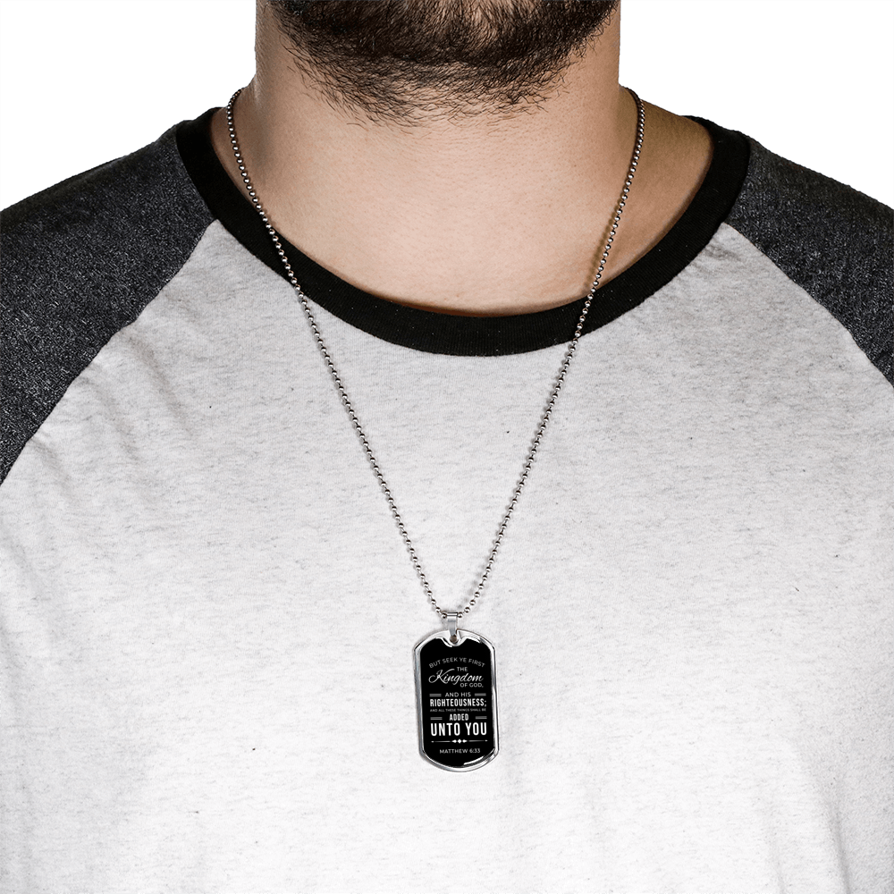 Seek God First Always Christian Necklace Stainless Steel or 18k Gold Dog Tag 24" Chain-Express Your Love Gifts