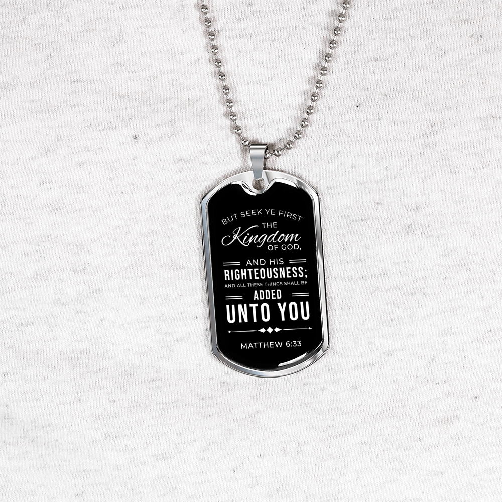 Seek God First Always Christian Necklace Stainless Steel or 18k Gold Dog Tag 24" Chain-Express Your Love Gifts