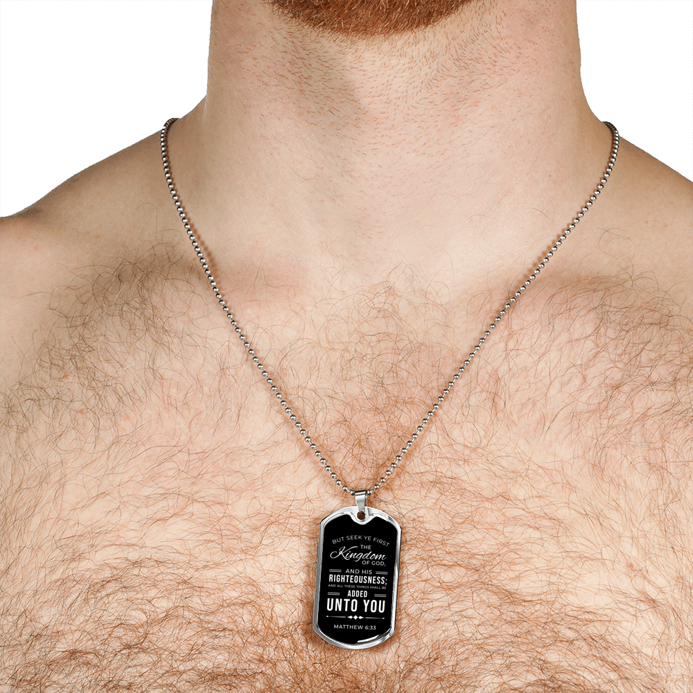Seek God First Always Christian Necklace Stainless Steel or 18k Gold Dog Tag 24" Chain-Express Your Love Gifts