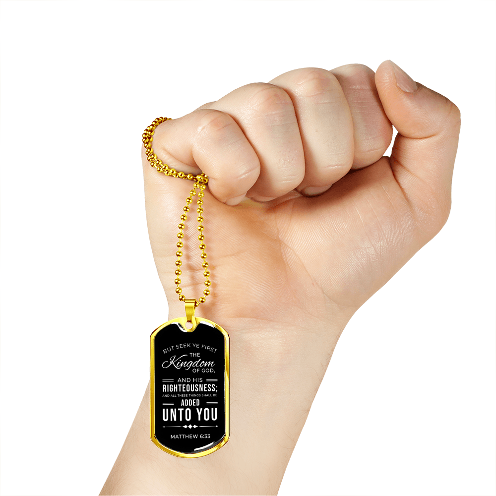 Seek God First Always Christian Necklace Stainless Steel or 18k Gold Dog Tag 24" Chain-Express Your Love Gifts