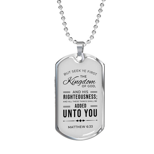 Seek God First Always Matthew Stainless Steel or 18k Gold Dog Tag Necklace 24" Chain-Express Your Love Gifts