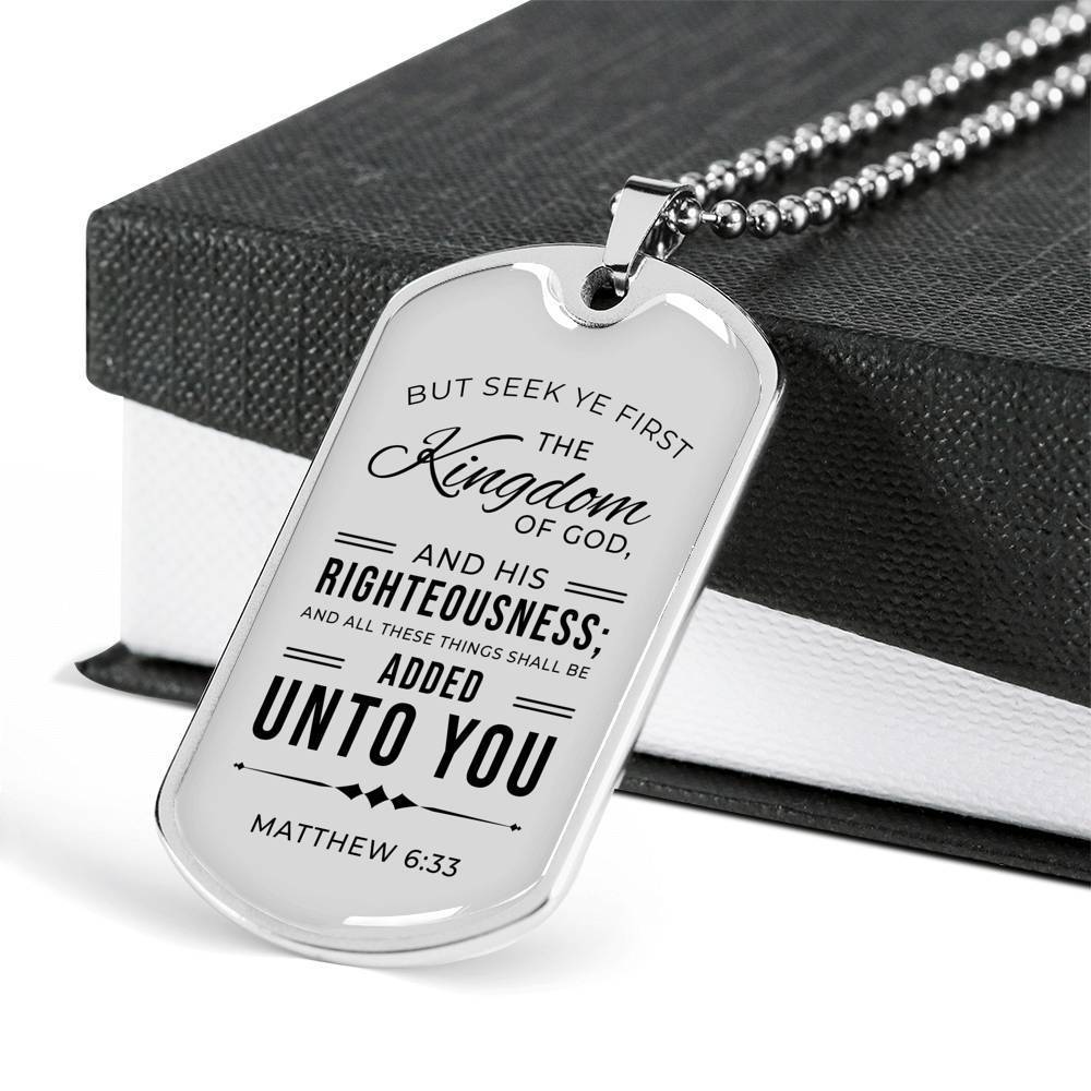 Seek God First Always Matthew Stainless Steel or 18k Gold Dog Tag Necklace 24" Chain-Express Your Love Gifts